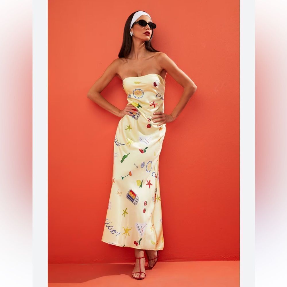 New Anthropologie For Love & Lemons Carla Strapless Maxi Dress Size L